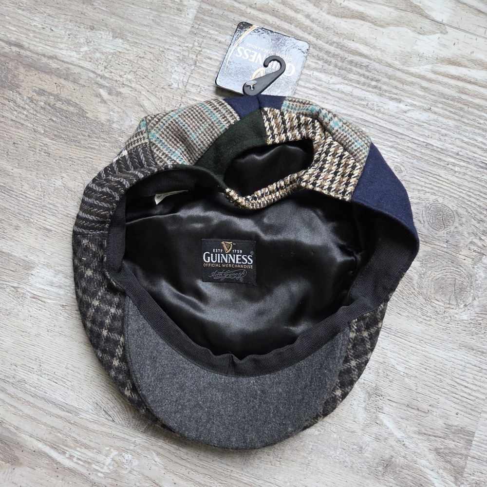 Guinness Patchwork Tweed Flat Cap Newsboy Cabbie Hat Men's Large 61cm NWT - Picture 13 of 15